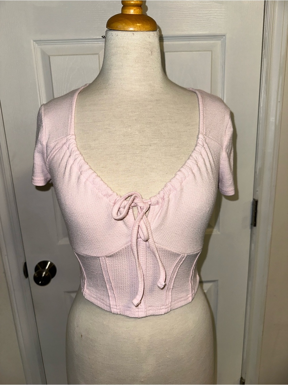 Love Streak Pink Tie-Front Cropped Knit Top